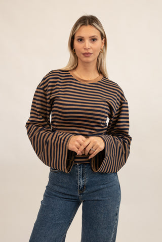 Maglia Righe Drappeggiata camel/blu|Colore:Camel/blu