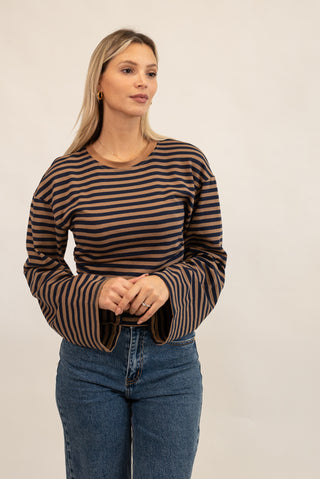 Maglia Righe Drappeggiata camel/blu|Colore:Camel/blu