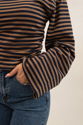 Maglia Righe Drappeggiata camel/blu|Colore:Camel/blu