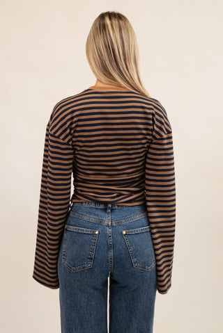 Maglia Righe Drappeggiata camel/blu|Colore:Camel/blu