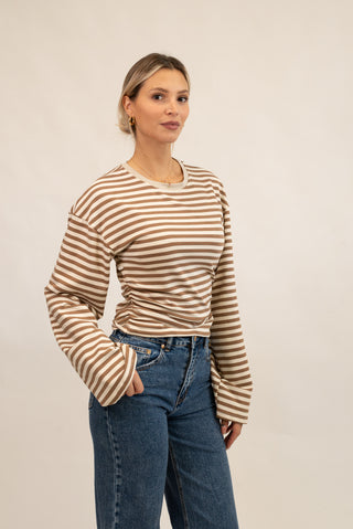 Maglia Righe Drappeggiata beige/moro|Colore:Beige/moro