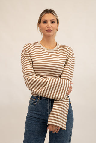 Maglia Righe Drappeggiata beige/moro|Colore:Beige/moro