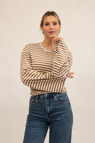 Maglia Righe Drappeggiata beige/moro|Colore:Beige/moro
