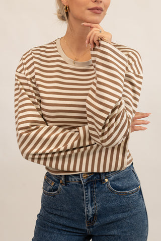 Maglia Righe Drappeggiata beige/moro|Colore:Beige/moro