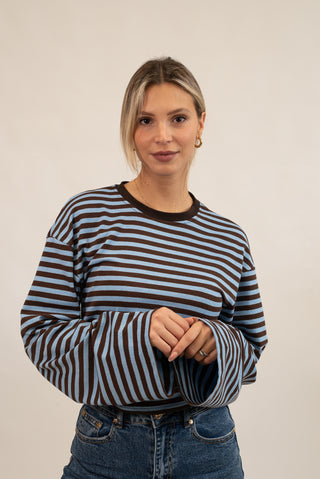 Maglia Righe Drappeggiata celeste/moro|Colore:Celeste/moro
