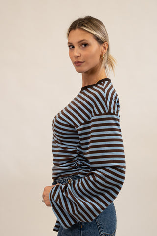 Maglia Righe Drappeggiata celeste/moro|Colore:Celeste/moro