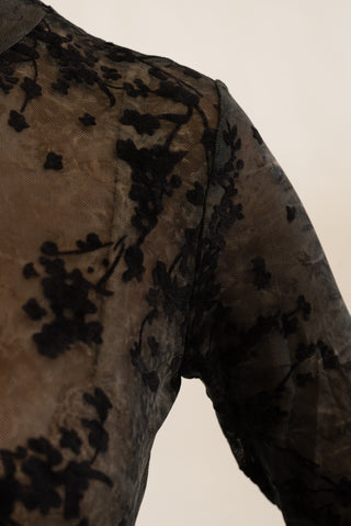 Maglia Tulle con Ricamo nero|Colore:Nero