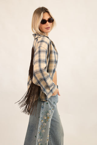 Camicia Quadri Frange panna/moro|Colore:Panna/moro