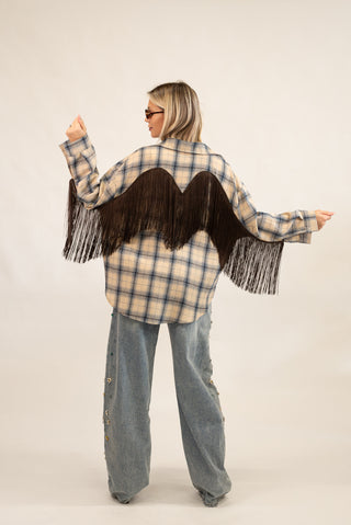 Camicia Quadri Frange panna/moro|Colore:Panna/moro