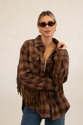 Camicia Quadri Frange Suede moro|Colore:Moro