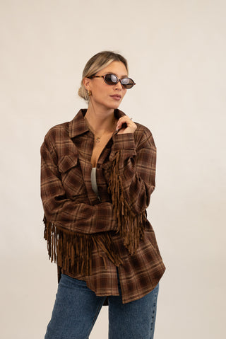 Camicia Quadri Frange Suede moro|Colore:Moro