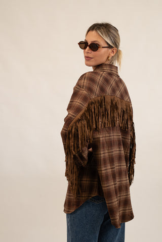 Camicia Quadri Frange Suede moro|Colore:Moro