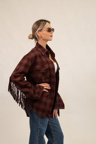 Camicia Quadri Frange Suede bordeaux|Colore:Bordeaux