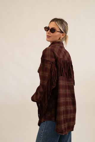 Camicia Quadri Frange Suede bordeaux|Colore:Bordeaux
