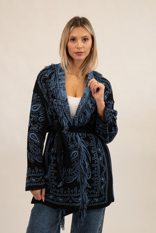 Cardigan Bandana Frange celeste/blu|Colore:Celeste/blu