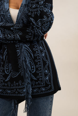 Cardigan Bandana Frange celeste/blu|Colore:Celeste/blu