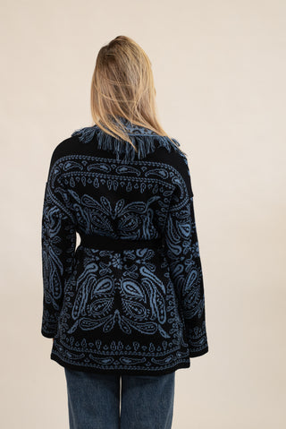 Cardigan Bandana Frange celeste/blu|Colore:Celeste/blu