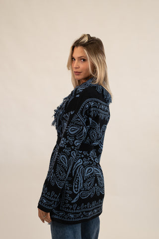 Cardigan Bandana Frange celeste/blu|Colore:Celeste/blu