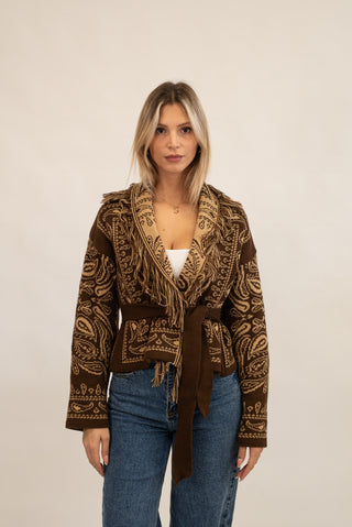 Cardigan Bandana Frange Corto moro/beige|Colore:Moro/beige