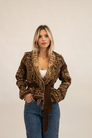 Cardigan Bandana Frange Corto moro/beige|Colore:Moro/beige