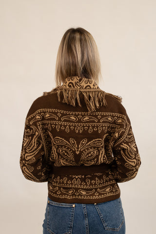 Cardigan Bandana Frange Corto moro/beige|Colore:Moro/beige