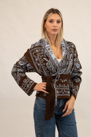 Cardigan Bandana Frange Corto moro/celeste|Colore:Moro/celeste