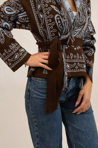 Cardigan Bandana Frange Corto moro/celeste|Colore:Moro/celeste
