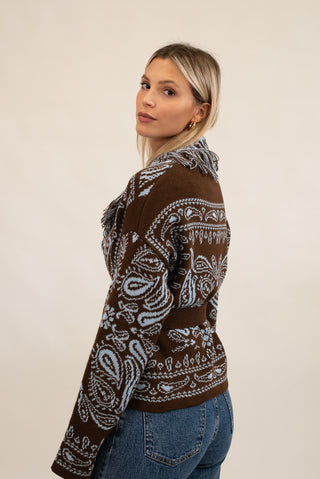 Cardigan Bandana Frange Corto moro/celeste|Colore:Moro/celeste