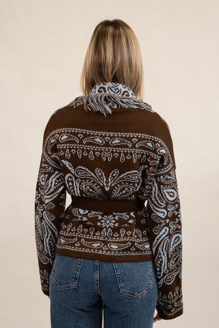 Cardigan Bandana Frange Corto moro/celeste|Colore:Moro/celeste