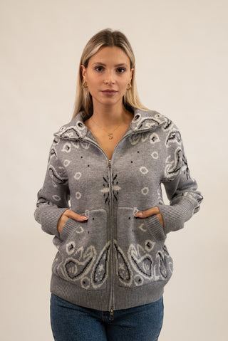 Cardigan Bandana Zip grigio|Colore:Grigio