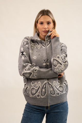 Cardigan Bandana Zip grigio|Colore:Grigio