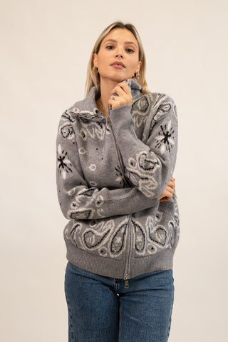 Cardigan Bandana Zip grigio|Colore:Grigio