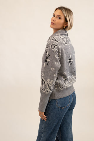 Cardigan Bandana Zip grigio|Colore:Grigio