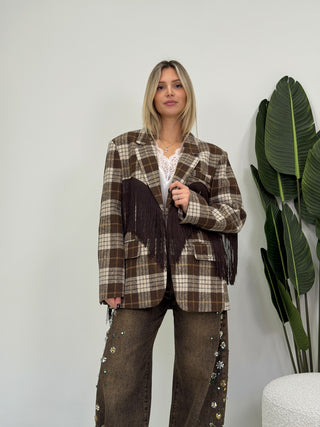 Blazer Quadri con Frange moro|Colore:Moro