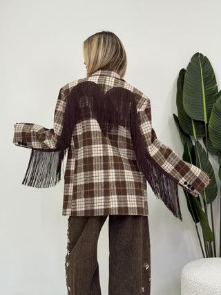 Blazer Quadri con Frange moro|Colore:Moro