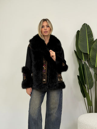 Giacca Boho Ecopelliccia nero|Colore:Nero