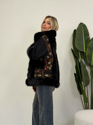 Giacca Boho Ecopelliccia nero|Colore:Nero
