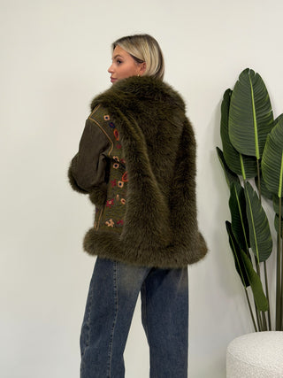 Giacca Boho Ecopelliccia verde militare|Colore:Verde militare
