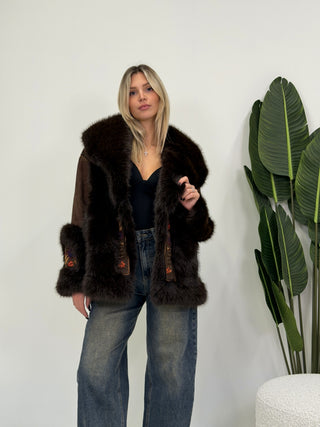 Giacca Boho Ecopelliccia moro|Colore:Moro