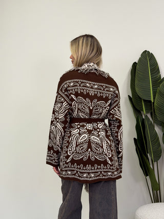 Cardigan Bandana Frange moro/panna|Colore:Moro/panna