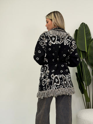 Cardigan Bandana Frange nero|Colore:Nero