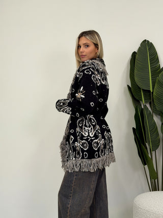 Cardigan Bandana Frange nero|Colore:Nero