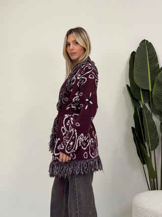 Cardigan Bandana Frange bordeaux|Colore:Bordeaux