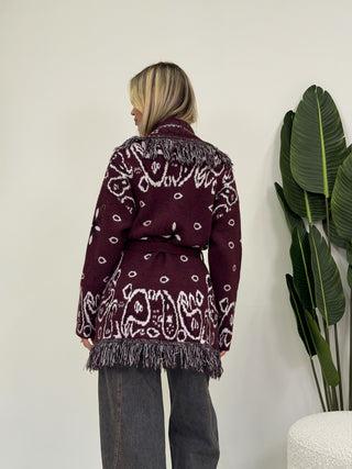 Cardigan Bandana Frange bordeaux|Colore:Bordeaux