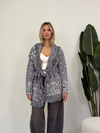Cardigan Bandana Frange grigio|Colore:Grigio