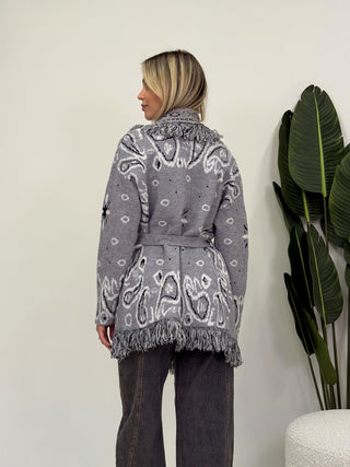 Cardigan Bandana Frange grigio|Colore:Grigio