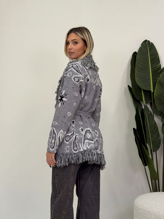 Cardigan Bandana Frange grigio|Colore:Grigio