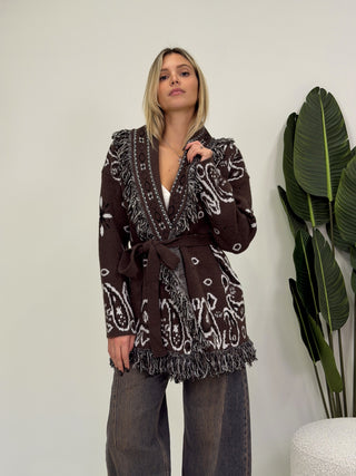 Cardigan Bandana Frange moro|Colore:Moro