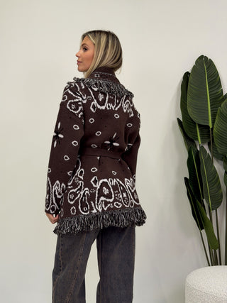Cardigan Bandana Frange moro|Colore:Moro