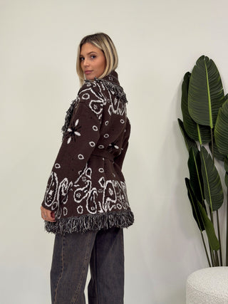 Cardigan Bandana Frange moro|Colore:Moro
